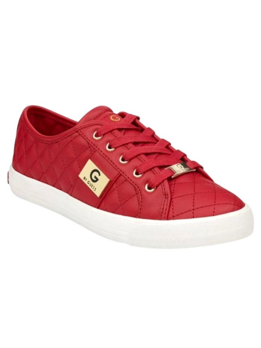 Guess Womens 5.5 Sneakers Backer2 Red Quilted Logo Leather Cushioned Casual Shoe